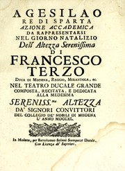 Cover of Agesilao, re di Sparta by Francesco III d'Este Duke of Modena and Reggio