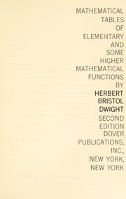 Front cover of Mathematical tables of elementary and some higher mathematical functions by Herbert Bristol Dwight