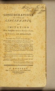 Cover of Considérations sur l'ordre de Cincinnatus by Honoré-Gabriel de Riquetti comte de Mirabeau