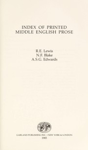Front cover of Index of printed Middle English prose by Robert E. Lewis