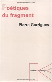 Cover of Poétiques du fragment by Garrigues, Pierre