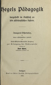 Front cover of Hegels pädagogik dargestellt im anschluss an sein philosophisches system by Paul Ehlert