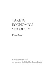 Front cover of Taking economics seriously by Dean Baker