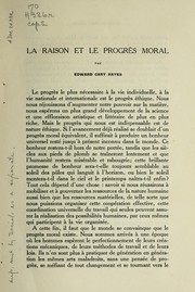 Front cover of La raison et le progrès moral by Edward Cary Hayes