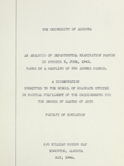 Front cover of An analysis of departmental examination papers in Physics 2, June, 1942, based on a sampling of 330 answer papers by William Gordon Hay