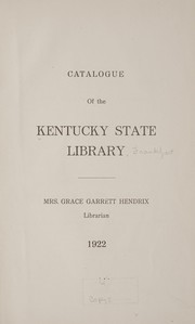 Cover of Catalogue of the Kentucky State Library ... 1922 by Kentucky. State Library, Frankfort.