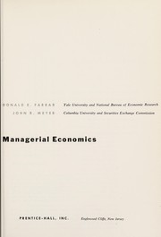 Front cover of Managerial economics by Donald Eugene Farrar