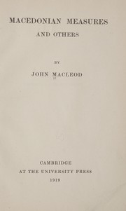 Front cover of Macedonian measures, and others by John Dunning Macleod