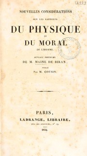 Cover of Nouvelles considérations sur les rapports du physique et du moral de l'homme by Pierre Maine de Biran