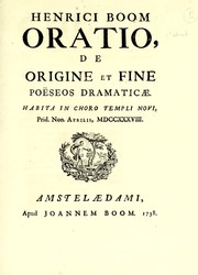 Front cover of Henrici Boom Oratio, de origine et fine poëseos dramaticae by Hendrick Boom