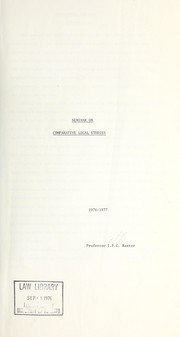 Front cover of Seminar on comparative legal studies by Ian F. G. Baxter