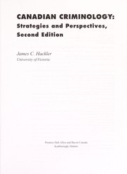 Front cover of Canadian criminology by Hackler, James C.