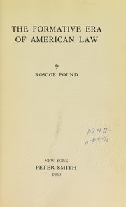 Front cover of The formative era of American law by Roscoe Pound