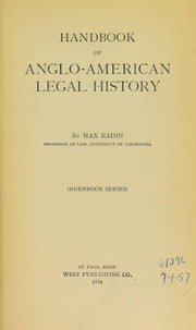 Front cover of Handbook of Anglo-American legal history by Max Radin