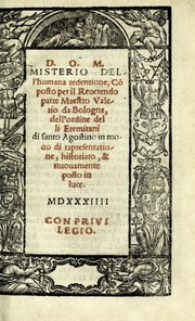 Cover of D. O. M. Misterio dell'humana redentione by Valerio da Bologna