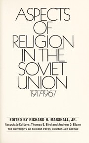 Front cover of Aspects of religion in the Soviet Union, 1917-1967 by Richard H. Marshall