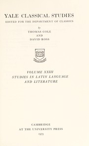 Front cover of Studies in Latin language and literature by Cole, Thomas