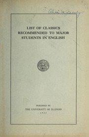 Front cover of List of classics recommended to major students in English by University of Illinois