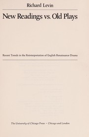 Front cover of New readings vs. old plays by Richard Louis Levin