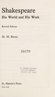 Front cover of Shakespeare, his world & his work by M. M. Reese