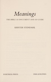 Cover of Meanings by Krister Stendahl