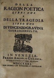 Cover of Della ragion poetica libri due e Della tragedia libro uno di Vincenzo Gravina by Gianvincenzo Gravina