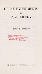 Front cover of Great experiments in psychology by Henry Edward Garrett