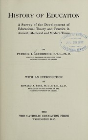 Front cover of History of education by Patrick Joseph McCormick