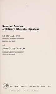 Cover of Numerical solution of ordinary differential equations by Leon Lapidus