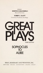 Cover of Great plays, Sophocles to Albee by Morton W. Bloomfield