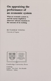 Front cover of On appraising the performance of an economic system by Rutledge Vining