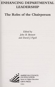 Front cover of Enhancing departmental leadership by Bennett, John B.
