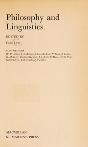 Front cover of Philosophy and linguistics by Colin Lyas
