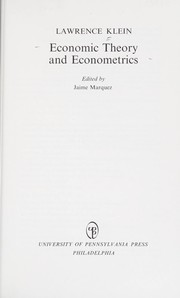 Front cover of Economic theory and econometrics by Lawrence Robert Klein