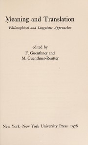 Front cover of Meaning and translation by Franz Guenthner