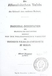 Front cover of Die Alfonsinischen Tafeln für den Gebrauch eines modernen Rechners by Alfred Wegener