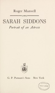 Cover of Sarah Siddons by Manvell, Roger