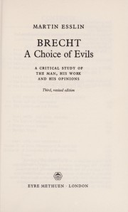 Front cover of Brecht, a choice of evils by Martin Esslin