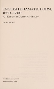 Cover of English dramatic form, 1660-1760 by Brown, Laura
