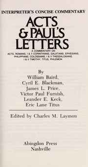 Cover of Acts & Paul's letters by Baird, William