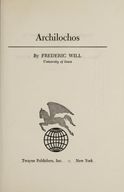 Cover of Archilochos by Frederic Will