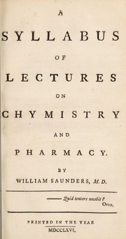 Front cover of A syllabus of lectures on chymistry and pharmacy by William Saunders