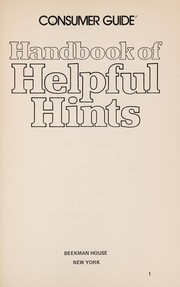 Cover of Handbook of helpful hints by Consumer Guide