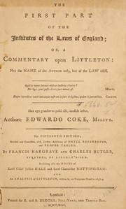 Front cover of The first part of the Institutes of the Lawes of England by Sir Edward Coke