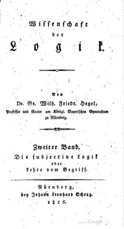 Front cover of Wissenschaft der Logik by Georg Wilhelm Friedrich Hegel