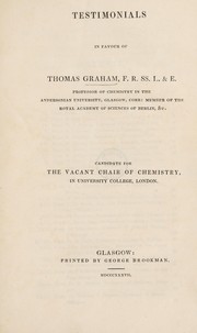 Front cover of Testimonials in favour of Thomas Graham ... Candidate for the vacant chair of chemistry, in University College, London by Graham, Thomas
