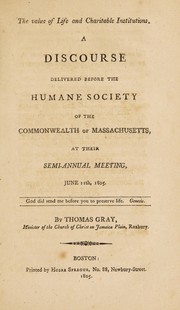 Front cover of The value of life and charitable institutions by Gray, Thomas