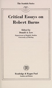 Front cover of Critical essays on Robert Burns by Donald A. Low