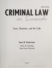 Front cover of Criminal law in Canada by Simon N. Verdun-Jones