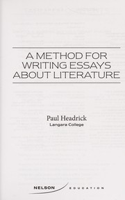 Front cover of A method for writing essays about literature by Paul Headrick